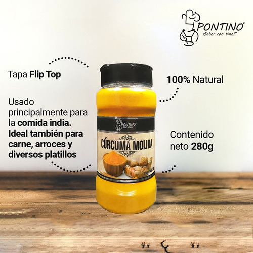 Pontino Cúrcuma Molida 280 Gramos 2 Piezas