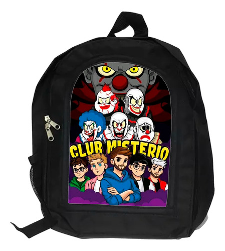Mochila Club Misterio. Personalizada. Tamaño Escolar. Negro Club Misterio 1