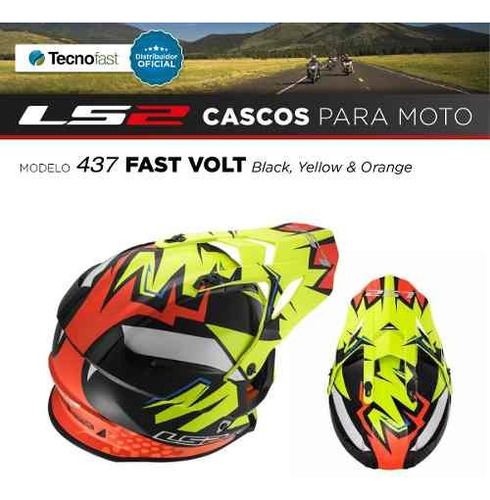 Cascos Motocross Mx Ls2 437 Fast Volt Negro Naranja Amaril Color Negro/Amarillo fluo Tamaño del casco M