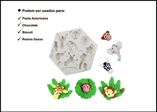 Molde De Silicone Bichos Safari Selva Animais Confeitaria