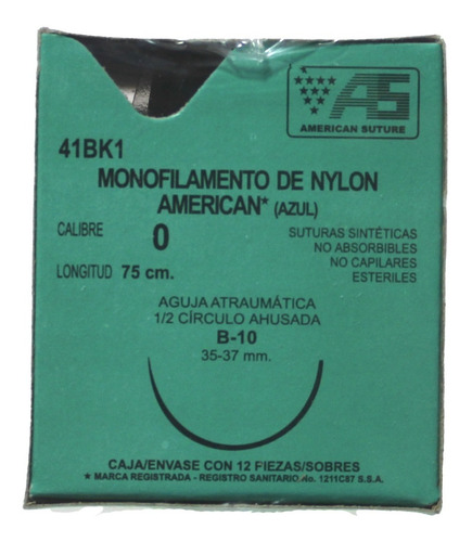 Sutura Monofilamento De Nylon Azul American 1-0 1/2 Circulo 