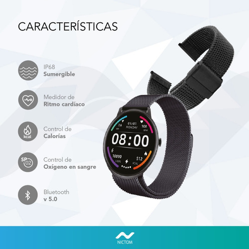 Imagen 3 de 5 de Smartwatch Nictom Nt16 1,28 Notificaciones + Malla Metálica