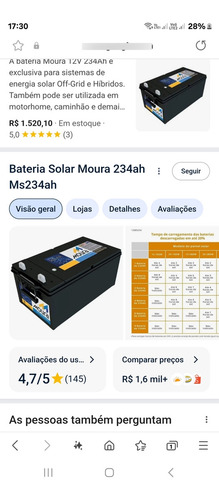 Bateria Solar Moura Ms234 Ah Usada C Garantia De Nota Fiscal (Usado)