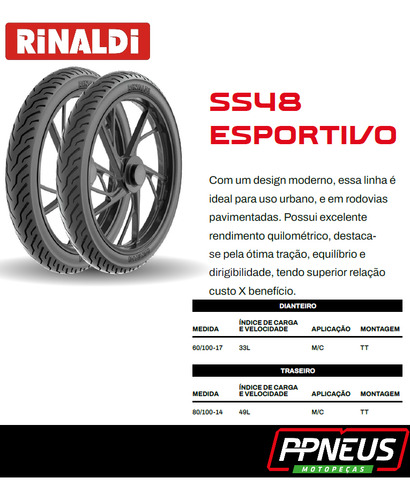 Par Pneus 60/100-17 E 80/100-14 Ss48 Rinaldi Uso Com Câmara