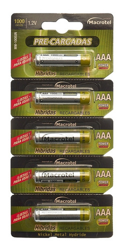 Pilas Macrotel Recargable Aaa Mw1000 1000mah Precargadas 5/u