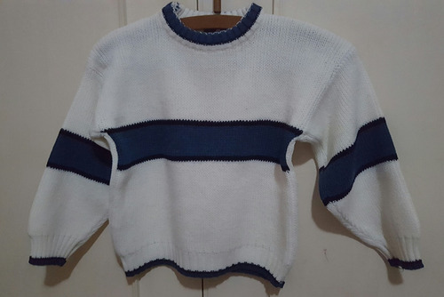 Sweater, Saco, Pullover, Nena T6 Blanco Y Azul Petróleo