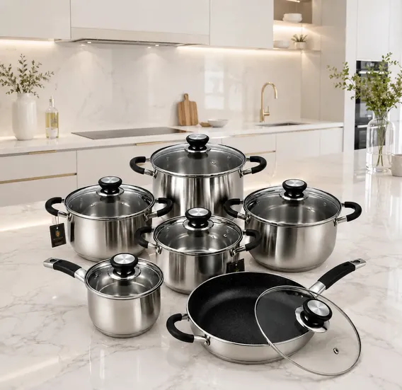 Conjunto Panelas Francesas Genebra 12 Peças Inox E Vidro Prata/vidro