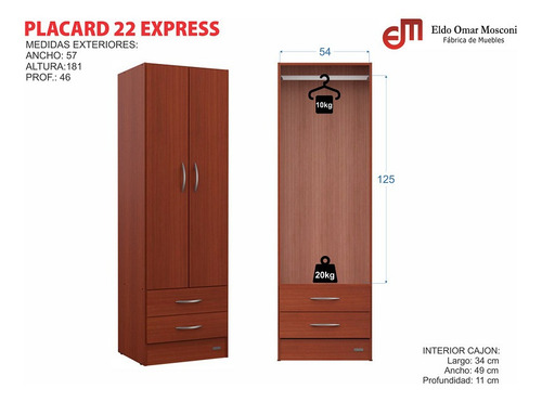 Placard Ropero 2 Puertas Blanco Mosconi Express 2 Cajones