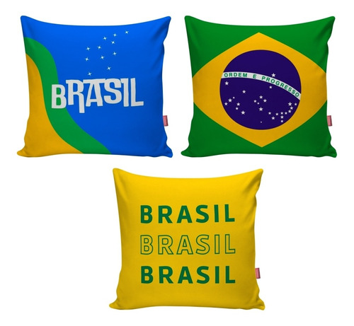 Kit 3 Capas Almofada Copa Do Mundo Futebol Bandeira Brasil