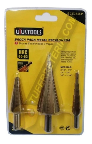 Broca Escalonada Juego 3 Pc Titanio