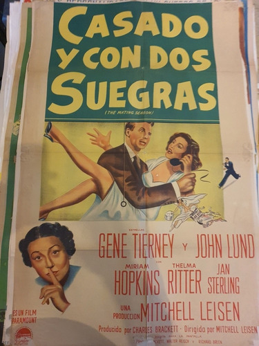 1 Antiguo Afiche  Cine Americano Casado Y Con 2 Suegras 659