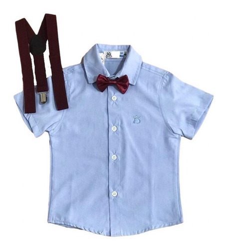 Imagem 1 de 4 de Camisa Infantil Social Manga Curta Com Gravata E Suspensório