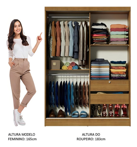 Ropero Closet Madesa Nick 2 Puertas Corredizas Y 2 Cajones N Color Marrón