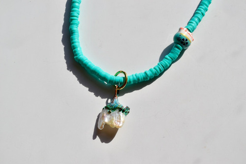 Imagen 9 de 10 de Collar Turquesa Con Perla Natural De Rio, Gatito, Cod1