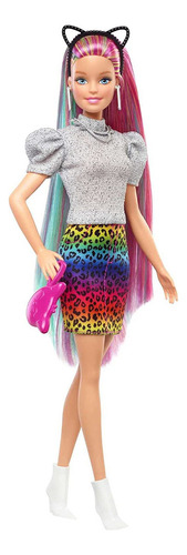 Barbie Muñeca De Pelo De Arcoíris De Leopardo Con Función De