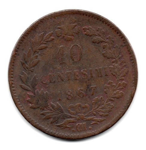 Moneda Italia Reino 10 Centesimi 1867 .om. Vittorio Km#11.5