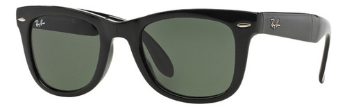 Anteojos de sol Ray-Ban Wayfarer Folding Classic Large con marco de nailon color gloss black, lente green de cristal clásica, varilla gloss black de nailon - RB4105