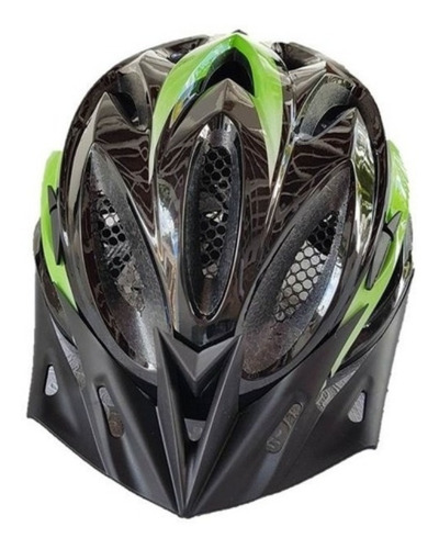 Imagem 2 de 5 de Capacete Elleven In Mold C/ Led Preto/verde Brilho M (54-57)