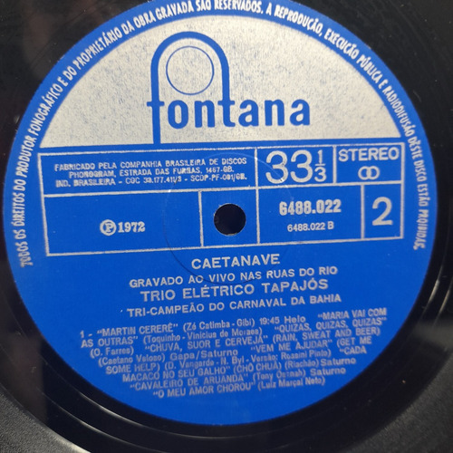 Imagem 4 de 6 de Vinil Lp Caetanave Trio Elétrico Tapajós 1972 Bom Estado