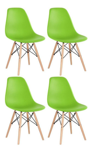 4 Cadeiras Charles Eames Wood Design  Dsw Verde Claro Cor da estrutura da cadeira Verde-claro