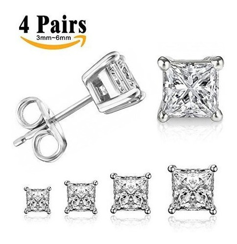 Lieblich Princess Cut Cubic Zirconia Stud Pendientes De Acer