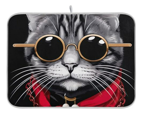 Alfombrilla De Secado De Platos Con Diseño De Gafas De Gato,