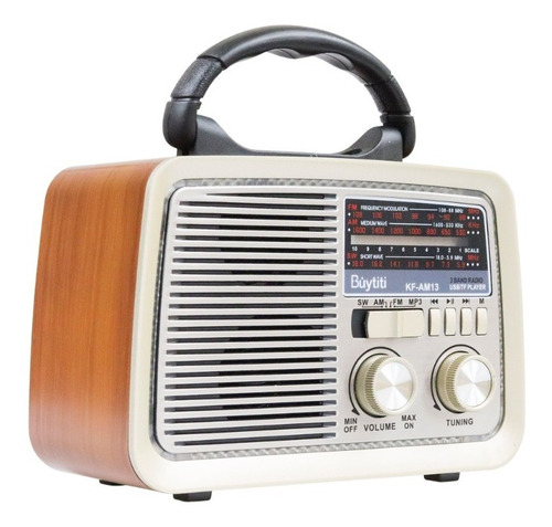 Imagen 7 de 10 de Bocina Portatil Radio Am Fm Usb Tf Aux Vintage Recargable