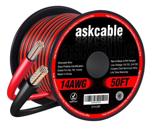 Askcable Cable Electrico De 14 Awg 50 Pies, 2 Conductores, C