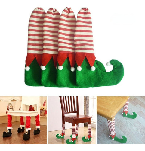 8 Piezas Elf Santa Silla Mesa Patas Cubre Navidad