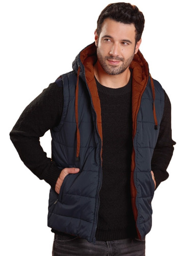 Imagen 1 de 8 de Chaleco Hombre Acolchado Impermeable Con Capota Urbano