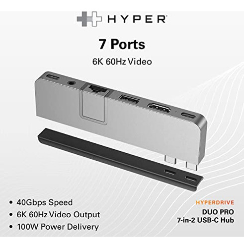 Hub Usb C Multipuerto Hyperdrive Duo Pro 7 En 2 Con Imán