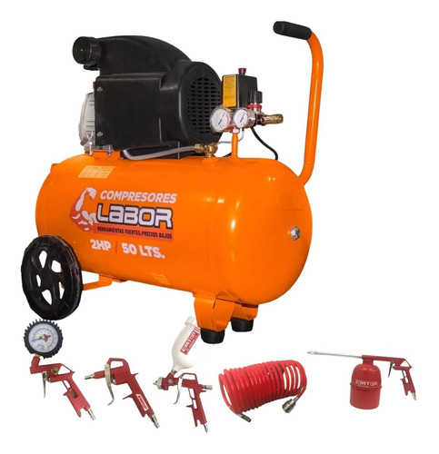 Compresor De Aire Portátil 50 Litros 2.5 Hp + Kit 5 Piezas