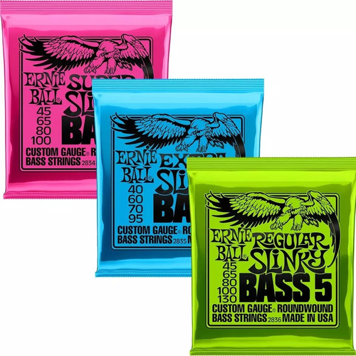 Imagen 2 de 4 de Paquete Cuerdas Bajo Ernie Ball Super Slinky 45-100 2834