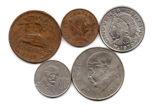 Mexico Lote 5 Monedas Diferentes Decada '60 A '80