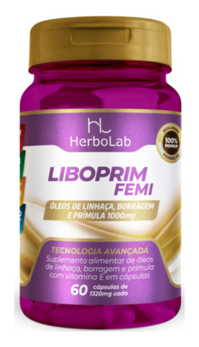 Liboprim Femi (linh, Bor, Prímu) 60 Cápsulas 1320mg Herbolab Sabor Sem sabor