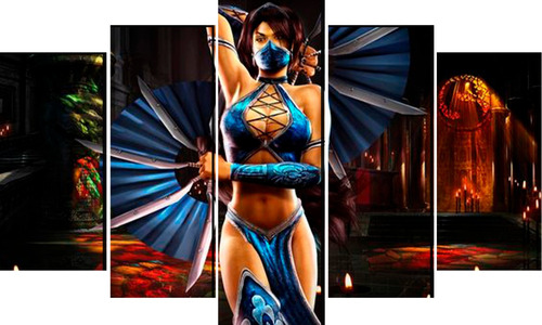 Cuadro Decorativo 5 Piezas Mortal Kombat Kitana Abanicos 