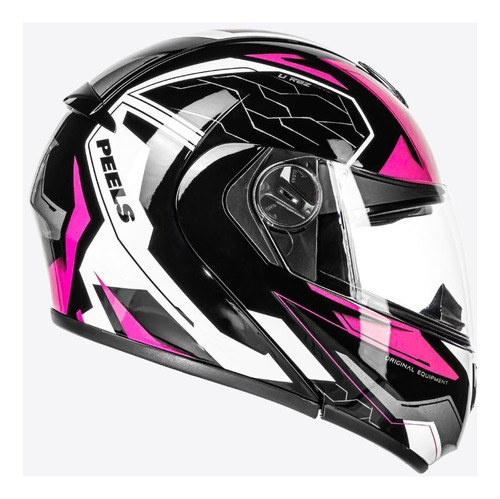 Capacete Moto Peels U-rb2 Ocean Escamoteável Cor Preto com Magenta Tamanho do capacete 56