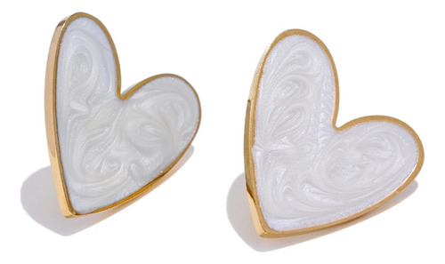 Aros Acero Inoxidable Con Forma De Corazón Y Estampado Nácar