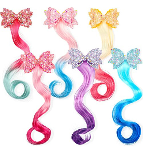 6 Colores Unicornio Wig Hair Clips Tazones Para Niñas Rw18f