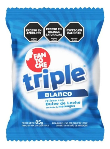 Alfajor Fantoche Triple Dulce De Leche Baño Merengue X12 Un
