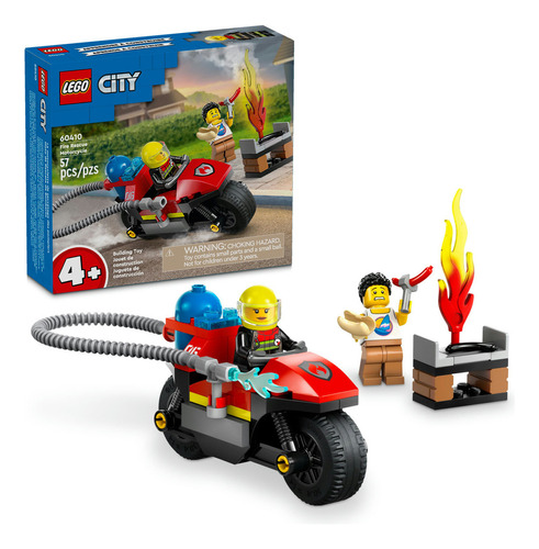 LEGO® City Moto de Rescate de Bomberos, incluye una moto y 2 minifiguras, juego imaginativo para niños y niñas a partir de 4 años 60410