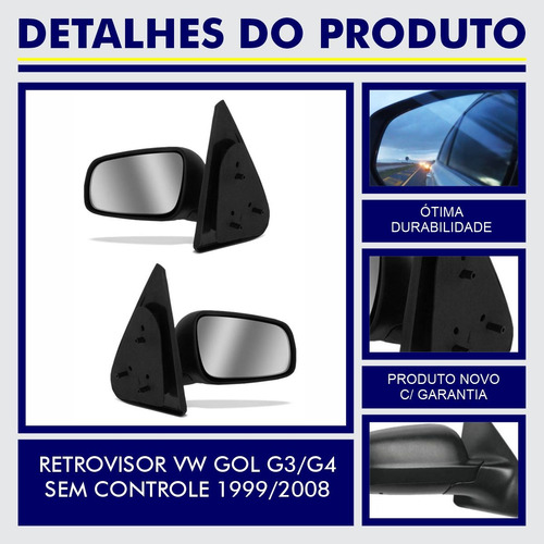 Par Retrovisor Manual Vw Gol G3 G4 1999 Até 2008 2 Portas