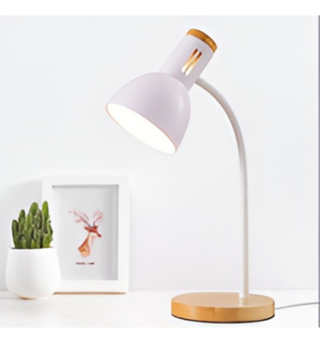 Luminária Abajur Mesa Madeira Branca + Lâmpada Led Cúpula Branco