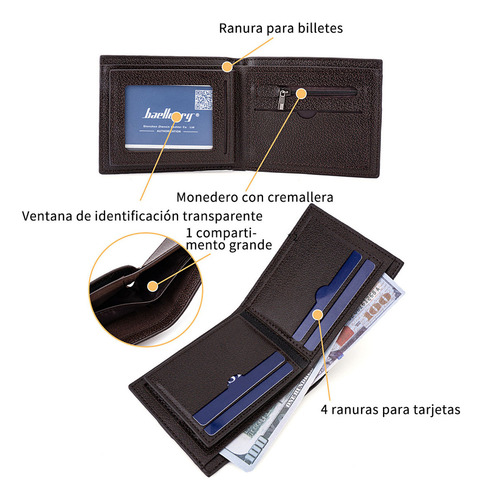Carteras Monedero Para Hombre Caballero Billetera Rfid Marrón Oscuro