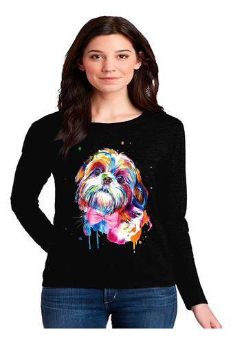 Polera Manga Larga 100% Algodón Shih Tzu Colores Chispas 581