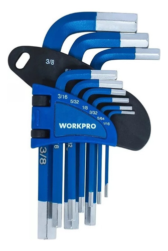 Juego 9 Llaves Allen Hexagonales Sae Cromo Vanadio Workpro