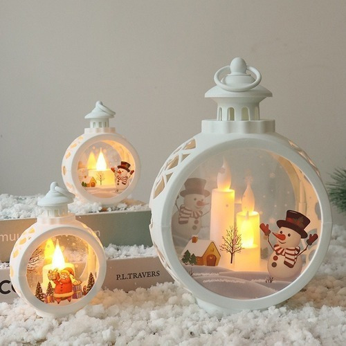 B 3 Piezas Faroles De Navidad Ornamento Vela Llama Luz Led