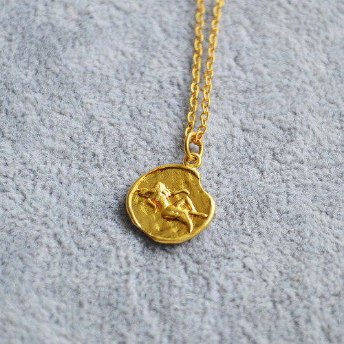 Unique Vintage Zodiac Coin Pendant Necklace With Embossed