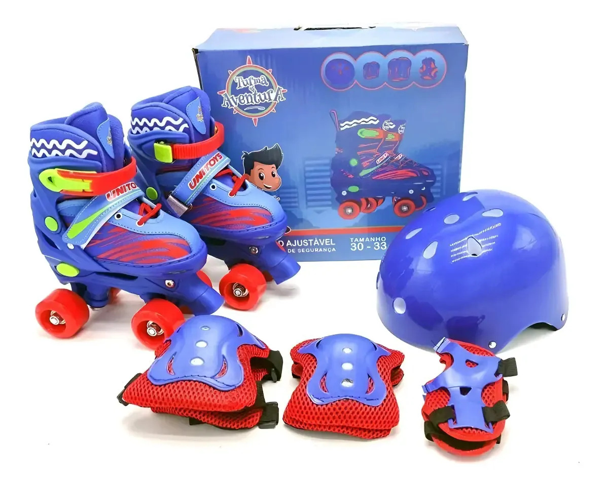 Patins Roller Infantil Kit Proteção Menina Rosa 34 35 36 37 Cor Azul Tamanho Dos Patins M