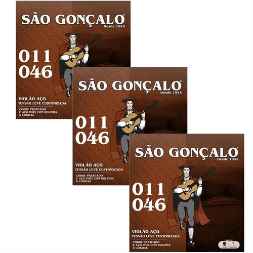 Kit 03 Cordas Violao Aço Tensao Leve Com Bolinha São Gonçalo